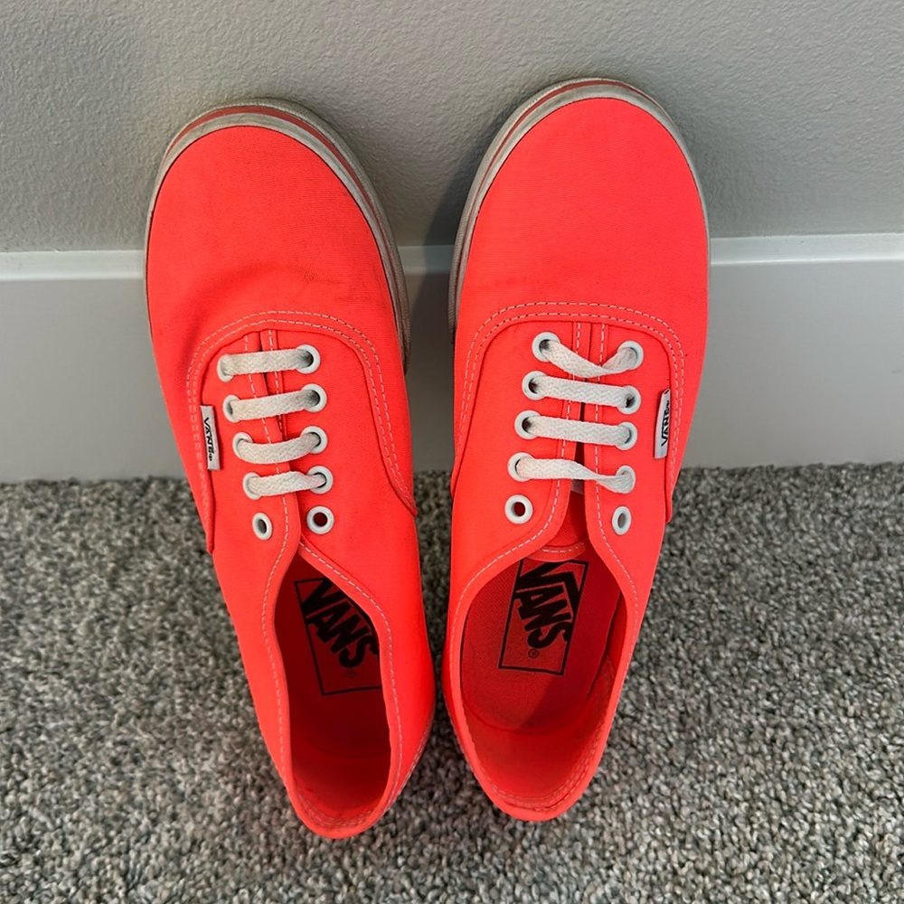 Neon orange/pink vans. Men US 4, Women US 5.5.